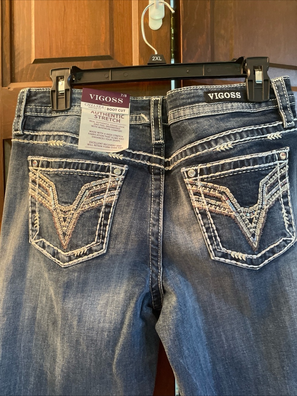 Vigoss Jeans Womens 7/8 Blue Chelsea Boot Cut Heritage Fit Embellished Jeweled